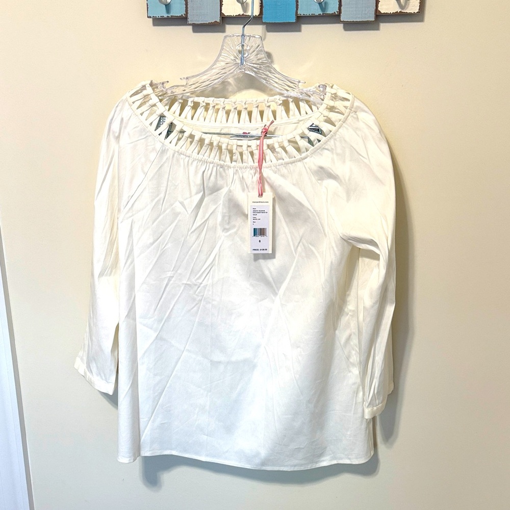 Vineyard Vines Women’s Poplin Basket Weave White Blouse / Size 6 / Brand NWT